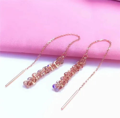 Vista 2 de SAGEKING 2024 New 585 Purple Gold Plated 14K Rose Gold Geometric Tassel Earrings For Women Original Fashion Exaggerated Ear Line Fine Jewelry