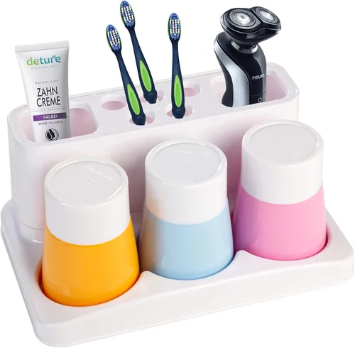 Vista 2 de Aebeky Juego familiar para cepillo de dientes para niños, organizador de almacenamiento de baño (naranja+azul+rosa)