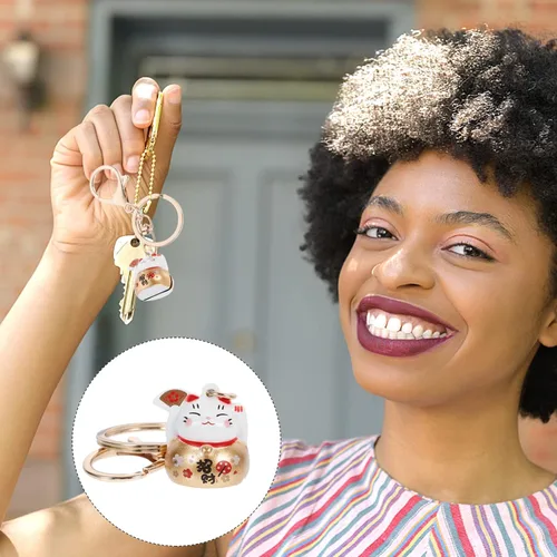 Vista 3 de NUOBESTY Lindos llaveros para mujer, llavero de gato de la suerte de Feng Shui llavero de gato japonés Maneki Neko Cat Keychian 2022 de buena