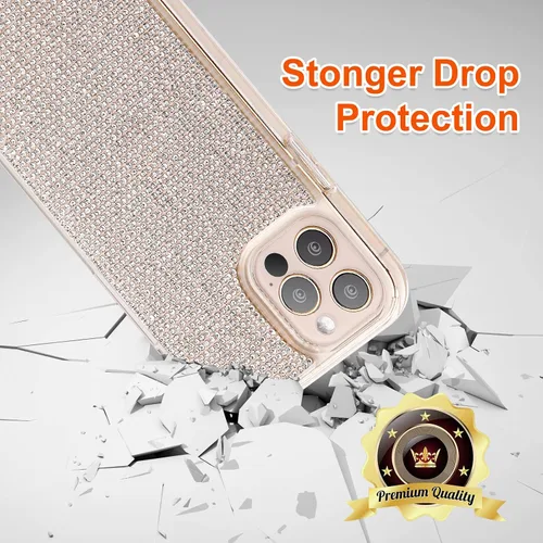 Vista 6 de Funda compatible con iPhone 12 Pro Max, transparente, con diamantes de imitación brillantes, protección a prueba de golpes, brillo premium, blanco