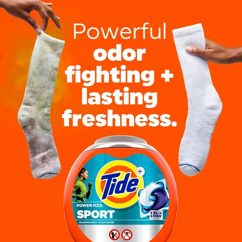 Vista 6 de Tide Power Pods - Cápsulas de detergente para ropa deportiva, 18 unidades, avanzado para sudor + combatiente de manchas
