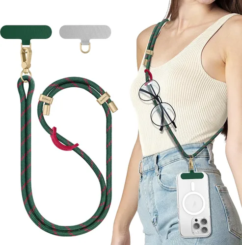 Vista 13 de SURPHY Cordón para teléfono, correa cruzada ajustable para teléfono con 2 pestañas de amarre para teléfono celular, hebillas de metal de alta