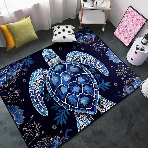 Vista 32 de Alfombra de tortuga marina con estampado de animales marinos y animales marinos, alfombra con estampado de tortugas marinas, para niños y niñas