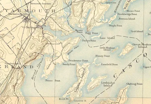 Vista 3 de Casco Bay 1893 Old Topographic Map USGS - Custom Composite Reprint Maine