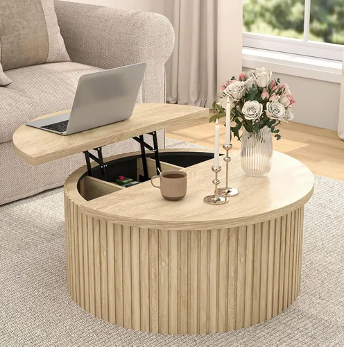 Vista 8 de Fsbecl 34'' Round Fluted Lift Top Coffee Table with Hidden Storage, Black Wooden Center Table, Lift Top Coffee Table for Living Room, Home Decor