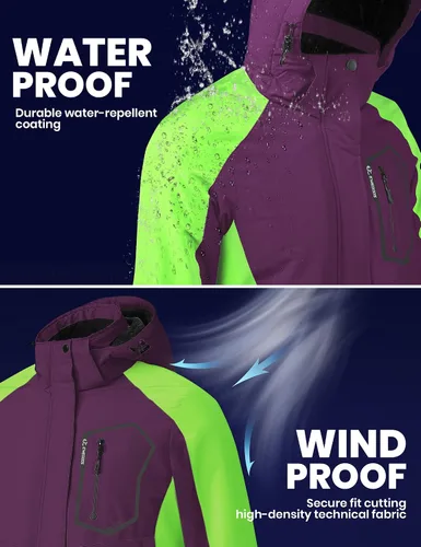Vista 3 de Ewedoos Chaquetas de esquí de nieve para mujer con capucha desmontable resistente al viento, chaqueta de snowboard para mujer, abrigos de invierno
