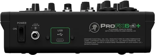 Vista 6 de Mackie ProFX6v3+ Mezclador analógico profesional de 6 canales con USB, preamplificadores de micrófono Onyx, motor de efectos GigFX y Bluetooth 2
