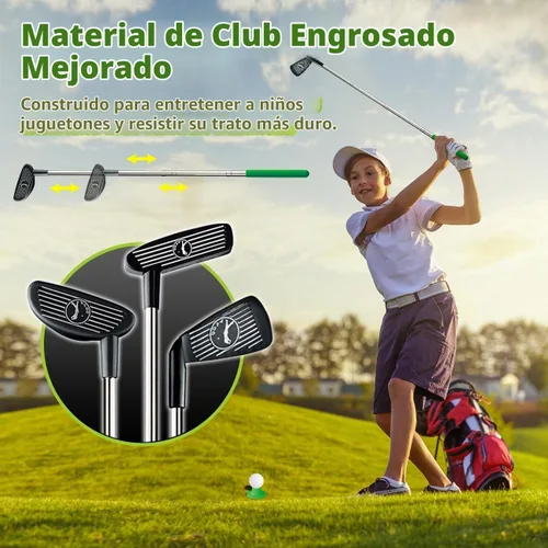 Vista 4 de TERRAMUS Juego de golf 3 en 1 para niños con devuelvedor automático de dinosaurio, tablero de Cornhole de golf, bolas con luz LED, alfombra de putt