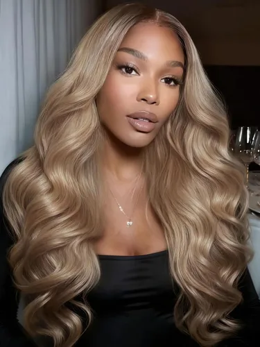 Vista 20 de Julia Hair Peluca de cabello humano ondulado degradado 12A con reflejos en V, parte en U, sombra y raíz, balayage, sin pegamento, cabello virgen