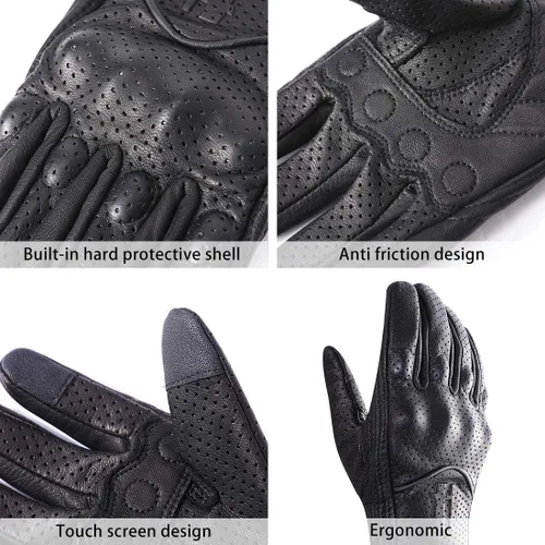 Vista 2 de Harssidanzar Guantes de cuero de motocicleta para hombre pantalla táctil GM028