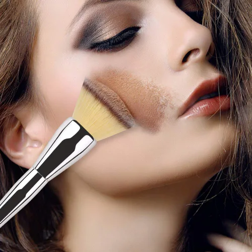 Vista 6 de Brocha de base de maquillaje con parte superior plana, Daubigny - gran brocha de polvo premium, brocha de maquillaje Kabuki duradera perfecta
