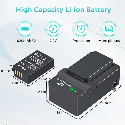 Vista 2 de LP EN-EL20 EN-EL20a Batería y cargador, paquete de 2 baterías de 1020 mAh para Nikon Coolpix P1000, P950, DL24-500, Coolpix A, 1 AW1, 1 J1, 1 J2, 1
