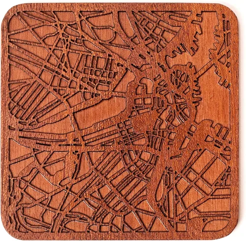 Vista 26 de Posavasos Amsterdam Map by O3 Design Studio, 1 pieza, posavasos de madera Sapele con mapa de la ciudad, hecho a mano, varias ciudades opcionales