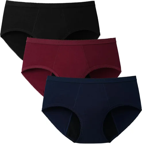 Vista 13 de INNERSY Ropa Interior de Período para Mujeres y Adolescentes, a Prueba de Fugas, Menstrual, de Algodón, Protectora, Estilo Hipster, 3 Unidades Flujo