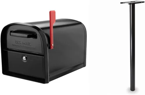 Vista 8 de Architectural Mailboxes 6300B-10 Oasis 360 Buzón de paquete con bloqueo, extra grande, negro y correo Boss 7121, poste de montaje negro en el suelo