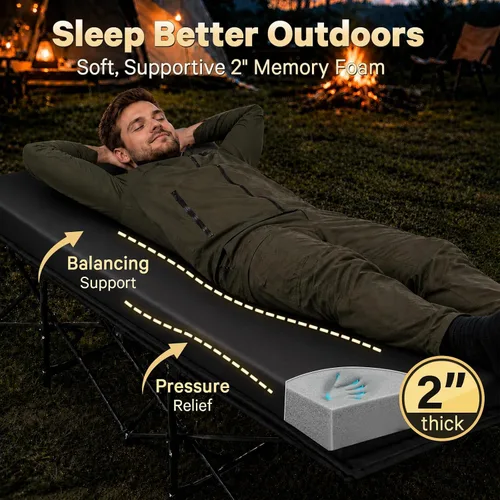 Vista 4 de CYMULA Colchón para Catre de Campamento de 2 pulgadas, Almohadilla para Dormir de Espuma Viscoelástica, Suave, Cálido, Antideslizante, Cubrecolchón