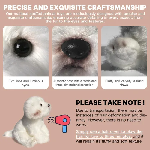 Vista 5 de Animal de peluche maltés, peluche de perro realista, animal de peluche realista, mascota de compañía, juguetes esponjosos de perrito de peluche