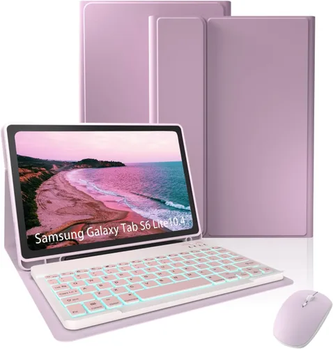 Vista 11 de Funda de teclado para Samsung Galaxy Tab S6 Lite de 10.4 pulgadas (SM-P620/P625/P613/P619/P615/P610), funda para tableta con retroiluminación de 7