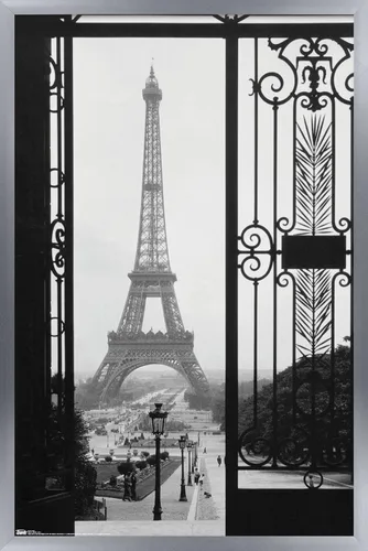 Vista 10 de Trends International Póster de pared de la Torre Eiffel - Puerta VIew, 14.725 x 22.375 pulgadas, versión enmarcada de madera de granero