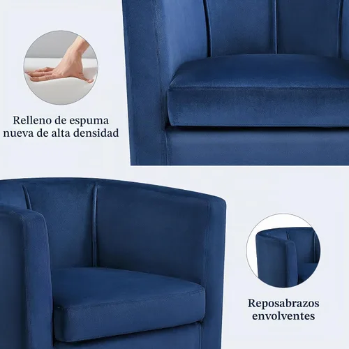 Vista 6 de Yaheetech Silla decorativa de terciopelo, sillones modernos y cómodos, silla tapizada de barril para sala de estar, dormitorio, sala de espera, Azul
