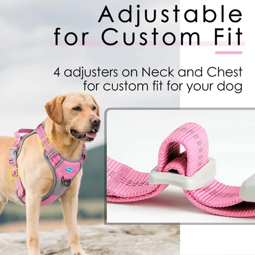 Vista 5 de ThinkPet Arnés deportivo transpirable sin tirones con mango, arnés reflectante ajustable para perros medianos y grandes, clip trasero/delantero