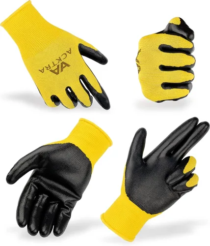 Vista 4 de ACKTRA Guantes de trabajo de seguridad ultrafinos de poliuretano 12 pares, WG002 negro/negro, XS