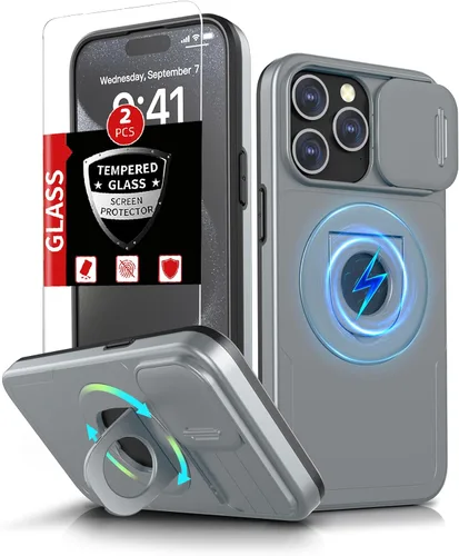 Vista 54 de Funda magnética para iPhone 11 Pro compatible con carga inalámbrica MagSafe, con 2 protectores de pantalla, anillo kickstand de 360° integrado +