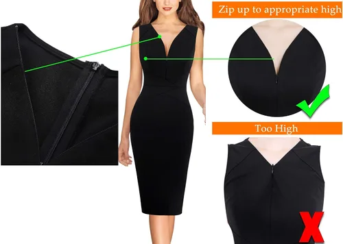 Vista 5 de VFSHOW Elegante vestido ajustado con cuello en V y cremallera frontal para mujer, ajustado, para trabajo, negocios, oficina, vestido tipo tubo
