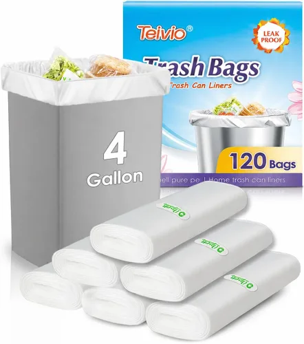 Vista 11 de Bolsas de basura fuertes de 1.2 galones, 220 unidades, bolsas de basura para baño, bolsas de plástico pequeñas para la oficina en casa, cocina, se