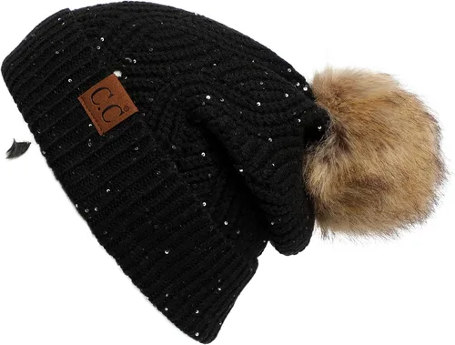 Vista 150 de Gorro unisex liso con pompón y ribete (HAT-43) de C.C Hatsandscarf Exclusives Marfil
