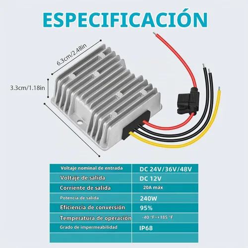 Vista 2 de 20A 240W DC-DC 24V 36V 48V convertidor reductor de voltaje para carrito de golf, convertidor de reducción de voltaje a 12V, transformador