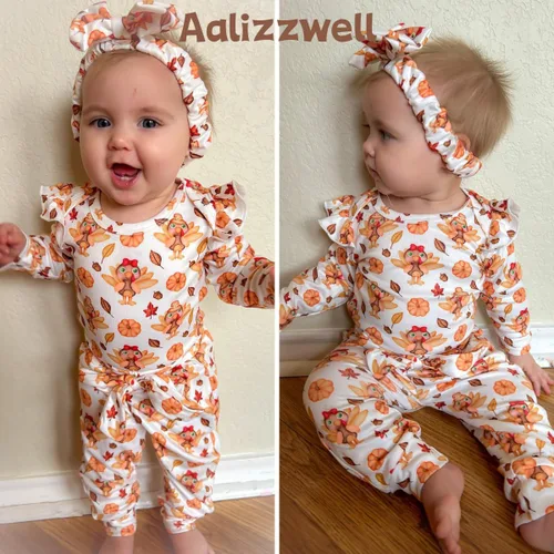 Vista 2 de Aalizzwell Conjunto de mameluco acanalado para bebé recién nacido prematuro para otoño e invierno