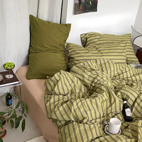 Vista 308 de mixinni Juego de funda de edredón vintage a rayas, tamaño twin, juego de ropa de cama de 3 piezas, 100% algodón lavado, suave y transpirable, funda