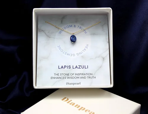 Vista 2 de [Premium Gemstone] Lapis Lazuli necklace, Best friend necklace, gemstone Necklace, friendship necklace, Gold dainty necklace, February birthstone
