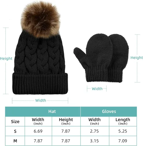 Vista 5 de Durio Conjunto de gorro y guantes de invierno para niños pequeños, sombreros de Papá Noel para niños, guantes de nieve cálidos y acogedores