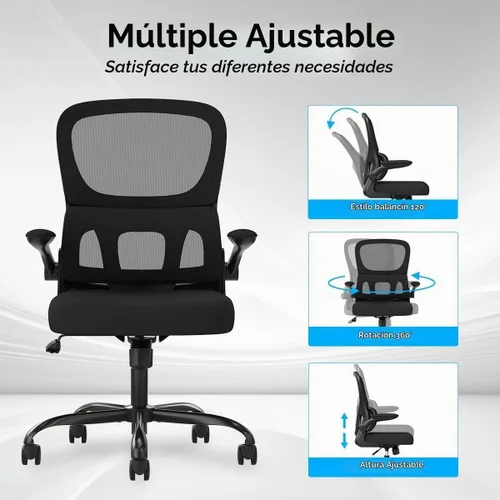 Vista 6 de Soohow Silla de oficina, ergonómica de malla con soporte lumbar, cómoda silla de escritorio giratoria para computadora con reposabrazos abatibles