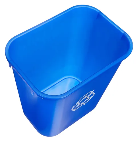 Vista 4 de Amazon Basics Cesta de basura rectangular para oficina comercial, con logotipo de reciclaje, 7 galones (paquete de 2), azul