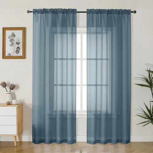 Vista 96 de Gwine Cortinas transparentes negras de 108 pulgadas de largo Negro