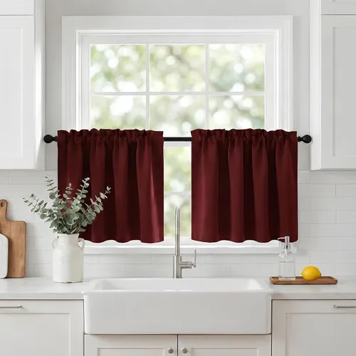 Vista 18 de NICETOWN Cortinas Opacas Cortas - Tratamiento de Ventana con Aislamiento Térmico, Niveles de Cortina Pequeños para Sala de Estar/Cocina, 2 Paneles