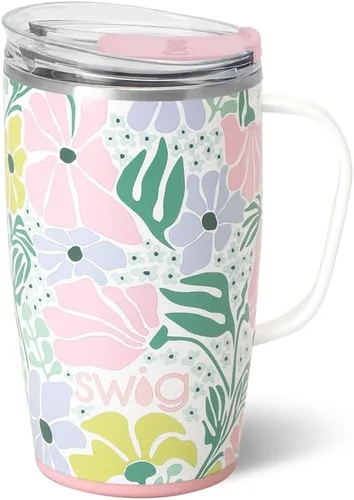 Vista 14 de Swig Life Taza de Viaje de 18 oz, Vaso Aislante con Asa y Tapa, Taza de Café de Viaje, Compatible con Portavasos, Acero Inoxidable, Vaso de 18 oz