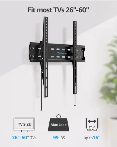 Vista 8 de MOUNTUP Soporte de pared para TV, soporte de TV inclinable para la mayoría de televisores planos/curvos LED LCD OLED de 26 a 60 pulgadas, perfil