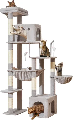 Vista 8 de Taoqimiao - Árbol para gatos de 71 pulgadas para gatos de interior grandes y adultos, torre alta de varios niveles, condominio para 2 gatos con 6