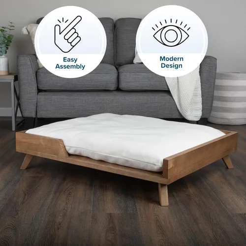 Vista 3 de PETMAKER - Cama elevada para perros, cama interior para mascotas de 36 x 29.5 pulgadas con marco y cojín suave, cama para perros de madera moderna