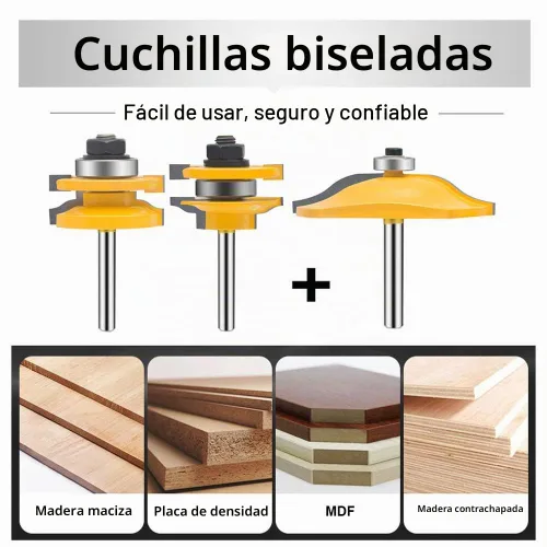 Vista 6 de OLETBE - Juego de 3 brocas de enrutador, vástago redondo de 1/4 de pulgada sobre panel elevado para puerta de gabinete, riel Ogee y brocas