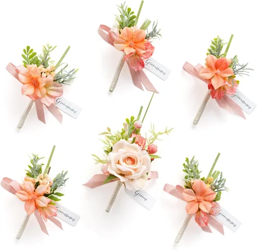 Vista 45 de Ling's Moment Boutonniere para Hombres Boda, Juego de 6, Novio y Padrinos Boutonniere para Boda Regreso a Casa Halloween Ceremonia Aniversario, Cena