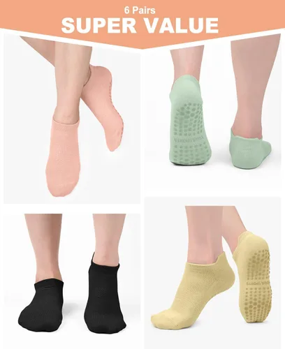 Vista 3 de Calcetines de pilates con empuñaduras para mujer, calcetines antideslizantes para yoga, barras, ballet, baile, entrenamiento descalzo, hospital