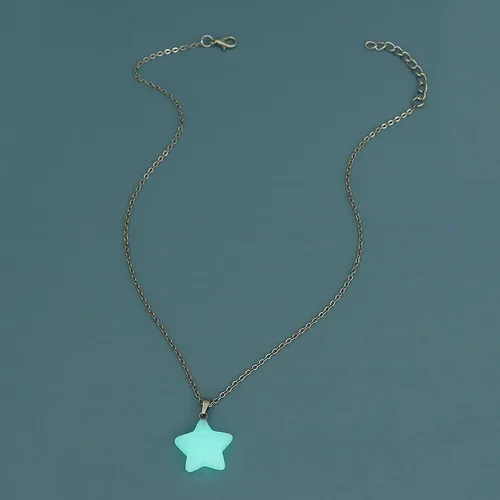 Vista 5 de Laye - Collar con colgante para mujer, luna en la oscuridad, estrella luminosa, collar con purpurina en la oscuridad, collar delicado de acero