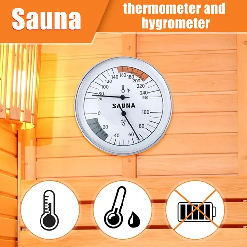 Vista 3 de Termómetro de sauna 2 en 1, higrómetro Fahrenheit, medidor de temperatura de humedad interior, monitor para sala de vapor infrarrojo, baño, spa