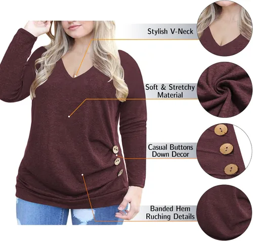 Vista 3 de VISLILY blusa de manga larga para mujer con botones, tallas grandes