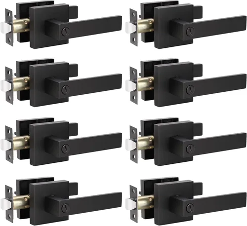 Vista 24 de KNOBWELL - Paquete de 1 manija para puerta delantera con llave y cerradura, manijas de palanca negras para puerta exterior, juego de cerradura